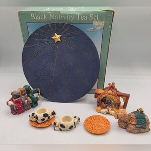 Black Nativity Tea Set with Gold Star Accents